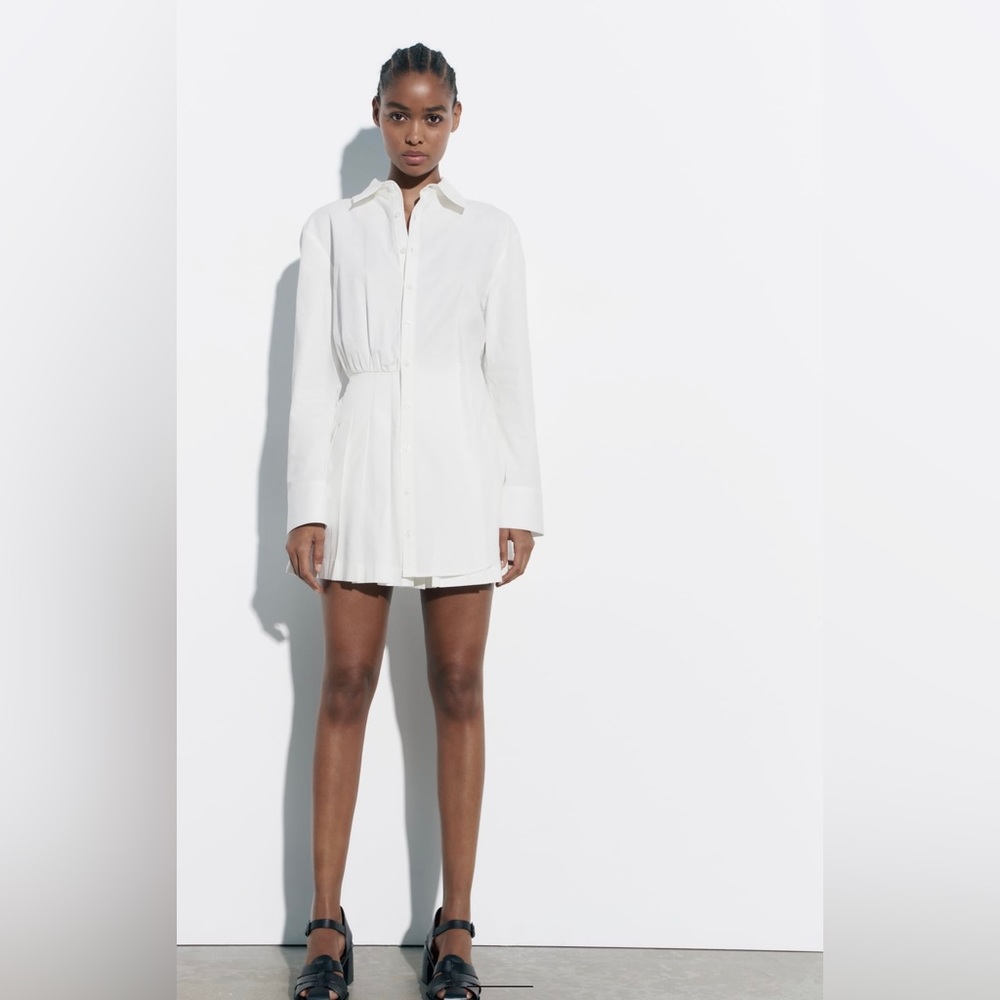 NWT ZARA Pleated Shirt Dress in Size Small